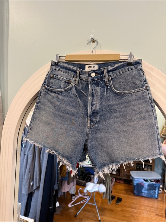 Agolde Pants - Agolde Washed Blue Frayed Hem Denim Shorts